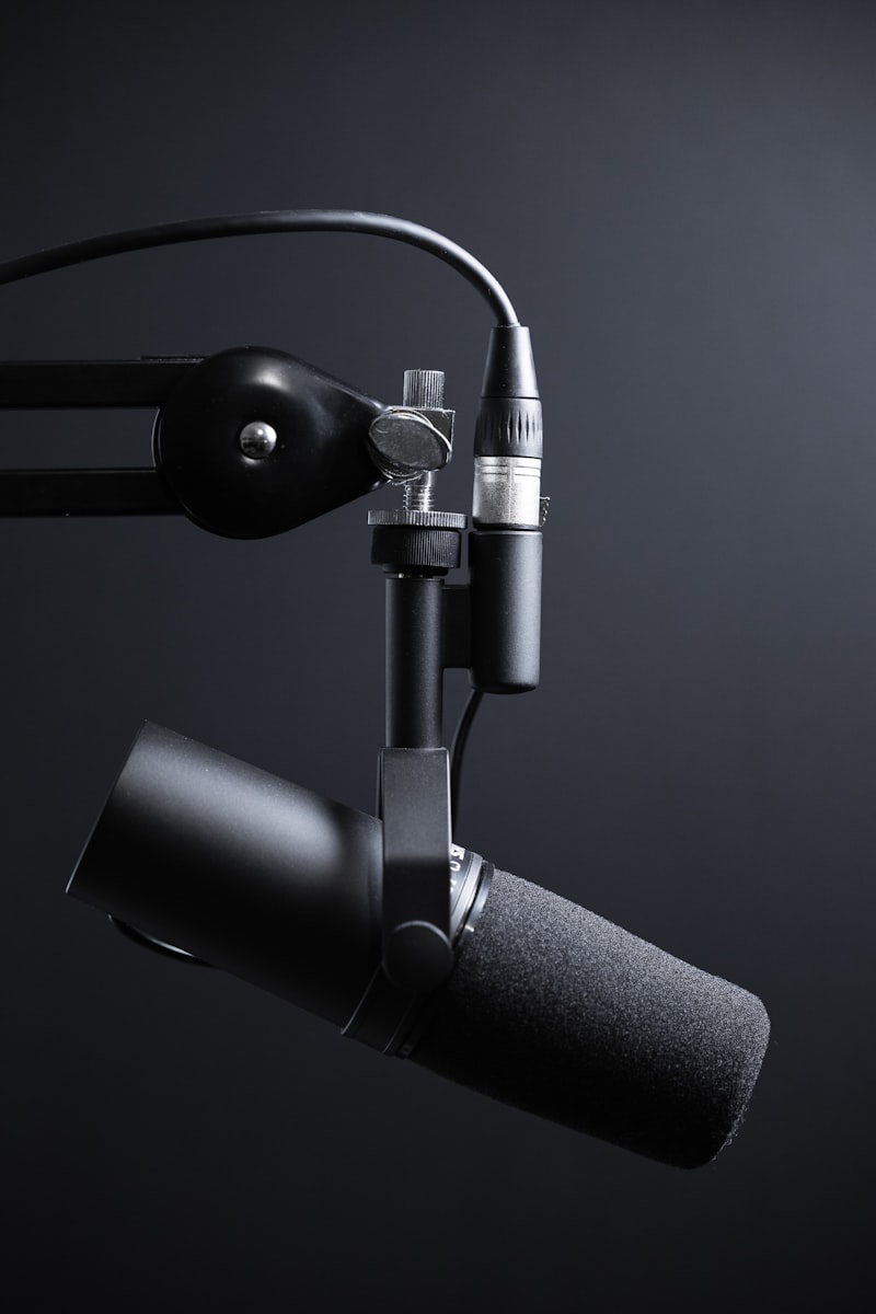 Personne parlant devant un microphone de balado haut de gamme